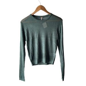 FREE people H2O crew open knit cropped green Y2K silky viscose sweater L - new